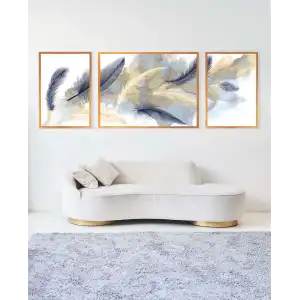 Dekoratif Kuş Tüyü, Çerçeveli Ahşap Tablo Seti, 3 Parça , Ev Dekoru, Duvar Tablosu