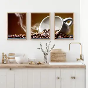 Kahve Temalı Çerçeveli Ahşap Tablo Seti, Ev Dekoru