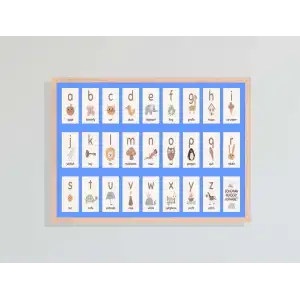 Mavi Harfler Doğal Ahşap Çerçeveli Tablo , Ahşap Tablo , Ev Dekoru