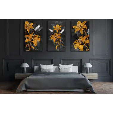3 PARÇA DEKORATİF SARI ÇİÇEKLER KANVAS TABLO