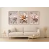 Bestablo 3 Parça Çerçeveli Kabartma Görünümlü Çiçekler Ahşap Tablo Seti, Ev Dekoru Bestablo