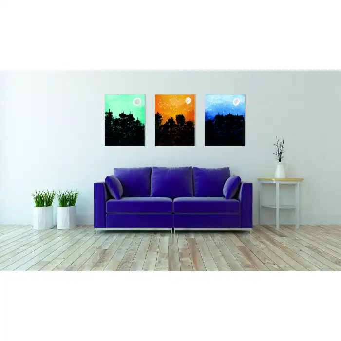 3 Parça Orman ve Gece Kanvas Tablo