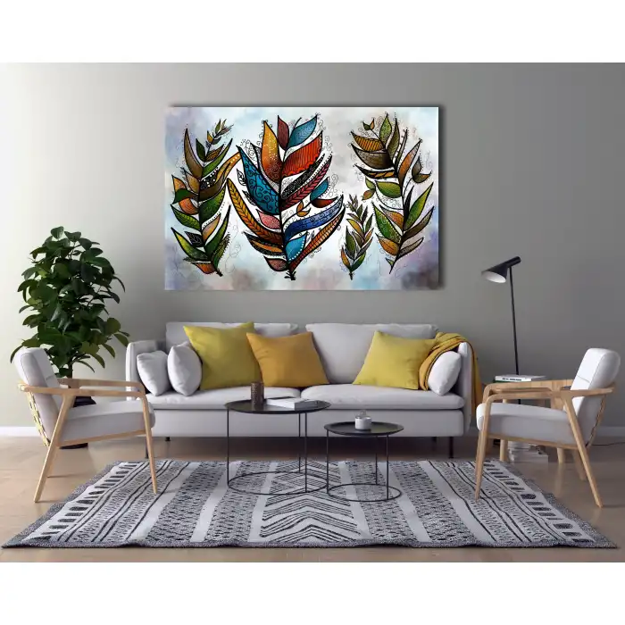 Renkli Kuş Tüyü Kanvas Tablo