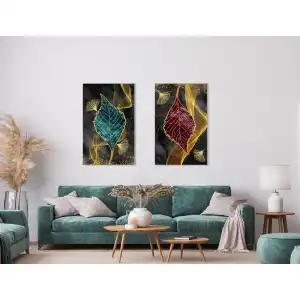 2 Parça Soyut Yaprak Kanvas Tablo