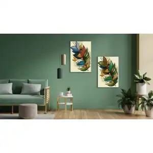 Renkli 2 Parça Kuş Tüğü Kanvas Tablo