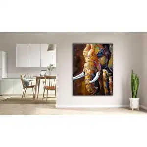 YAĞLI BOYA GÖRÜNÜMLÜ RENKLİ FİL KANVAS TABLO