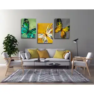 3 PARÇA RENKLİ KELEBEKLER KANVAS TABLO