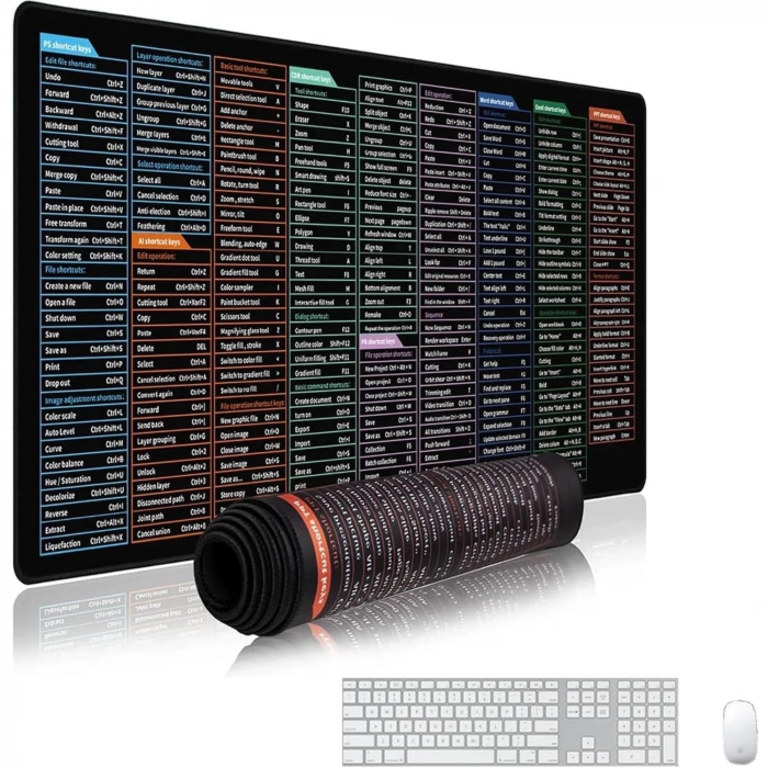 ShopyTech Excel Kısayol Mouse Pad 80×30 cm Büyük Boy Kaymaz Taban Su Geçirmez Dikişli Kenar  Word/Excel/PPT Kısayol Rehberi