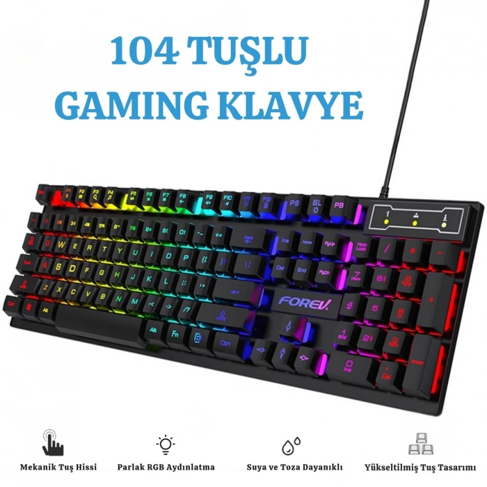 ShopyTech RGB Aydınlatmalı 104 Tuş Gaming Klavye USB 2.0 Mekanik Tuş Hissi FN Kısayolları