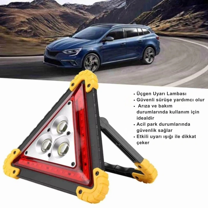 ShopyTech Şarjlı Üçgen İkaz Lambası COB LED Araç Arıza Uyarı Lambası USB Şarjlı Acil Durum Trafik Güvenlik Işığı