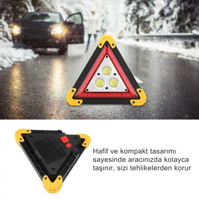 ShopyTech Şarjlı Üçgen İkaz Lambası COB LED Araç Arıza Uyarı Lambası USB Şarjlı Acil Durum Trafik Güvenlik Işığı