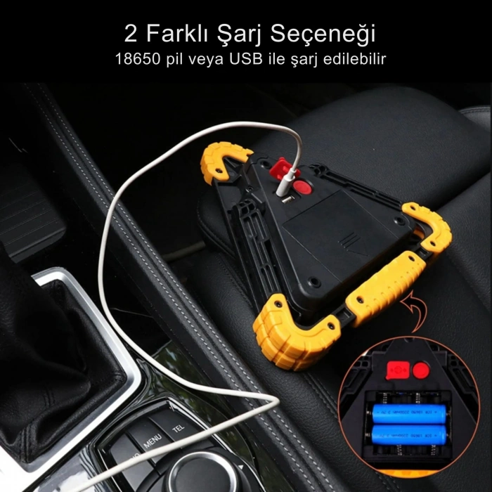 ShopyTech Şarjlı Üçgen İkaz Lambası COB LED Araç Arıza Uyarı Lambası USB Şarjlı Acil Durum Trafik Güvenlik Işığı