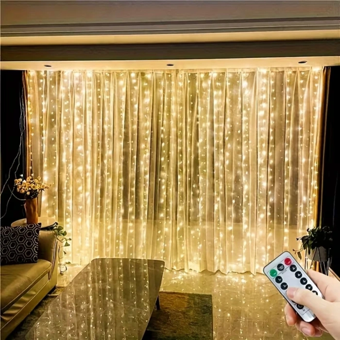 ShopyTech 300 LED USB Perde Işık 8 Modlu Uzaktan Kumandalı Gün Işığı Dekoratif LED Peri Işığı