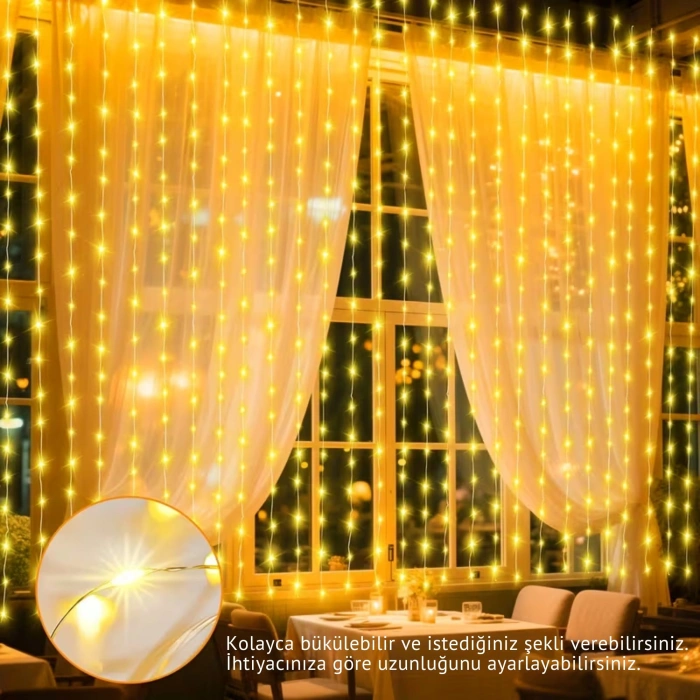 ShopyTech 300 LED USB Perde Işık 8 Modlu Uzaktan Kumandalı Gün Işığı Dekoratif LED Peri Işığı
