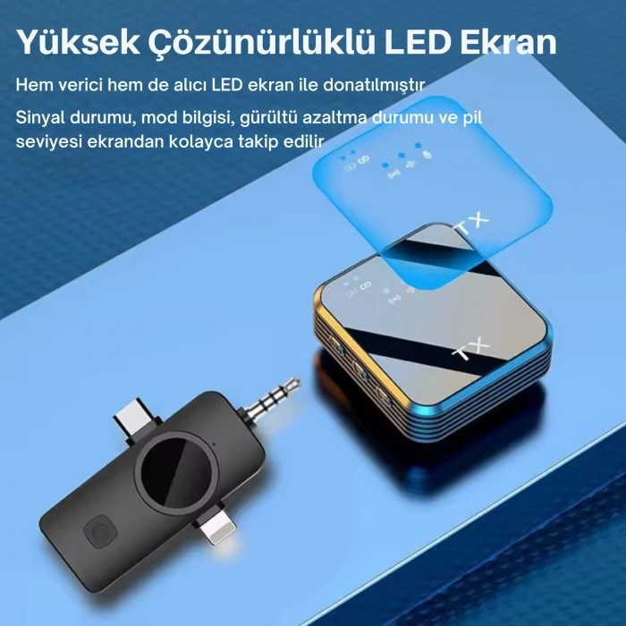 ShopyTech Kablosuz 4ü 1 Arada Yaka Mikrofonu Type-C Lightning 3.5mm Uyumlu Gürültü Azaltmalı Telefon Kamera Mikrofonu