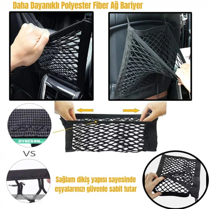 ShopyTech Araç Koltuk Arası Düzenleyici Ağ Bariyer Evcil Hayvan ve Çocuk Güvenlik Filesi Oto İçi Organizer Cep