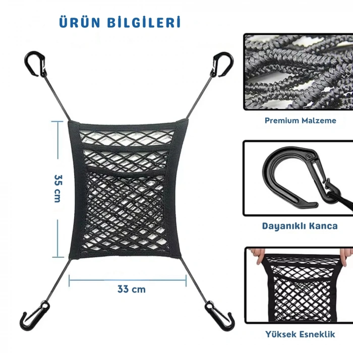 ShopyTech Araç Koltuk Arası Düzenleyici Ağ Bariyer Evcil Hayvan ve Çocuk Güvenlik Filesi Oto İçi Organizer Cep