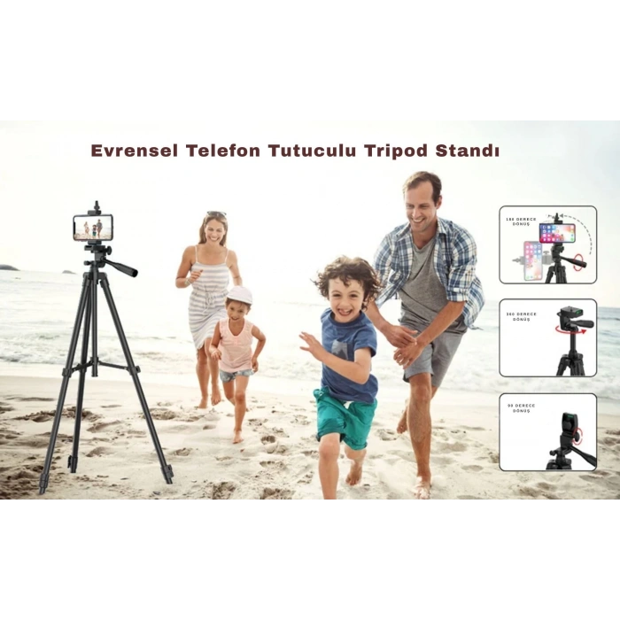 ShopyTech 102 cm Hafif Tripod  Telefon/Kamera Uyumlu Bluetooth Uzaktan Deklanşörlü 360° 3-Yönlü Kafa/GÜMÜŞ