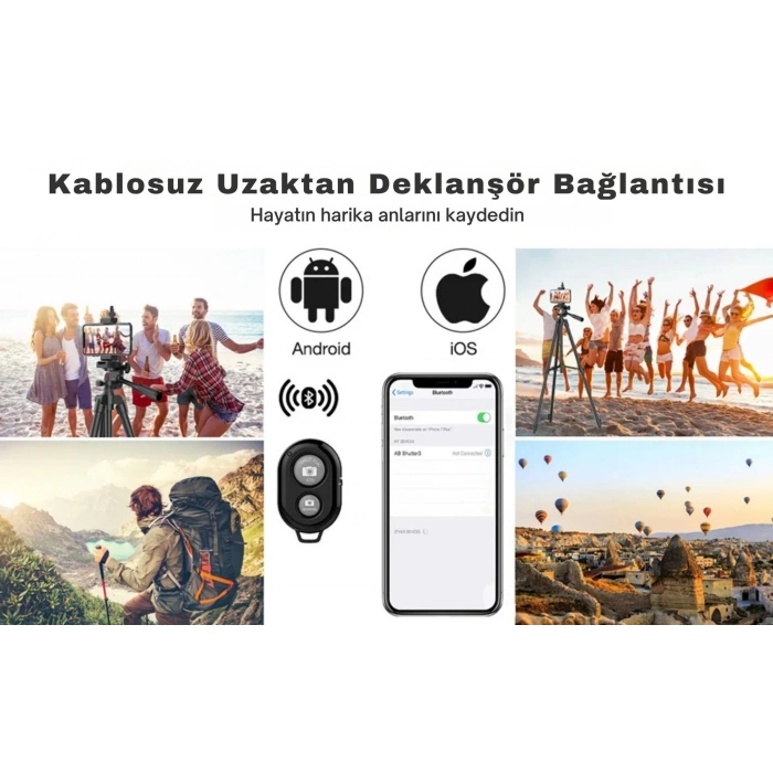 ShopyTech 102 cm Hafif Tripod  Telefon/Kamera Uyumlu Bluetooth Uzaktan Deklanşörlü 360° 3-Yönlü Kafa/SİYAH