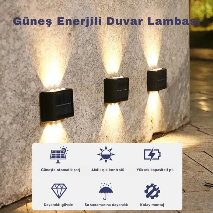 ShopyTech 12 LED Güneş Enerjili Çift Yönlü Duvar Lambası IP65 Otomatik Gece Aydınlatma Kablolamasız Montaj