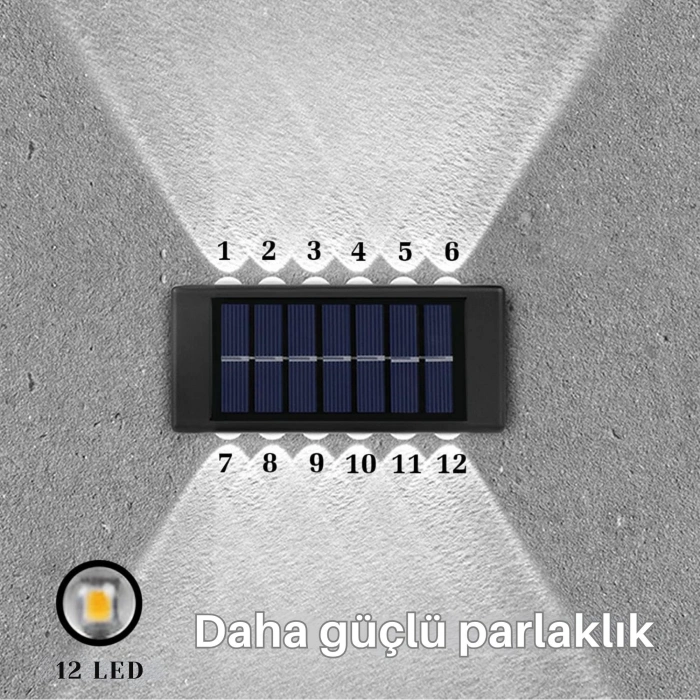 ShopyTech 12 LED Güneş Enerjili Çift Yönlü Duvar Lambası IP65 Otomatik Gece Aydınlatma Kablolamasız Montaj