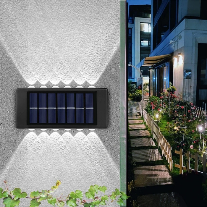 ShopyTech 12 LED Güneş Enerjili Çift Yönlü Duvar Lambası IP65 Otomatik Gece Aydınlatma Kablolamasız Montaj