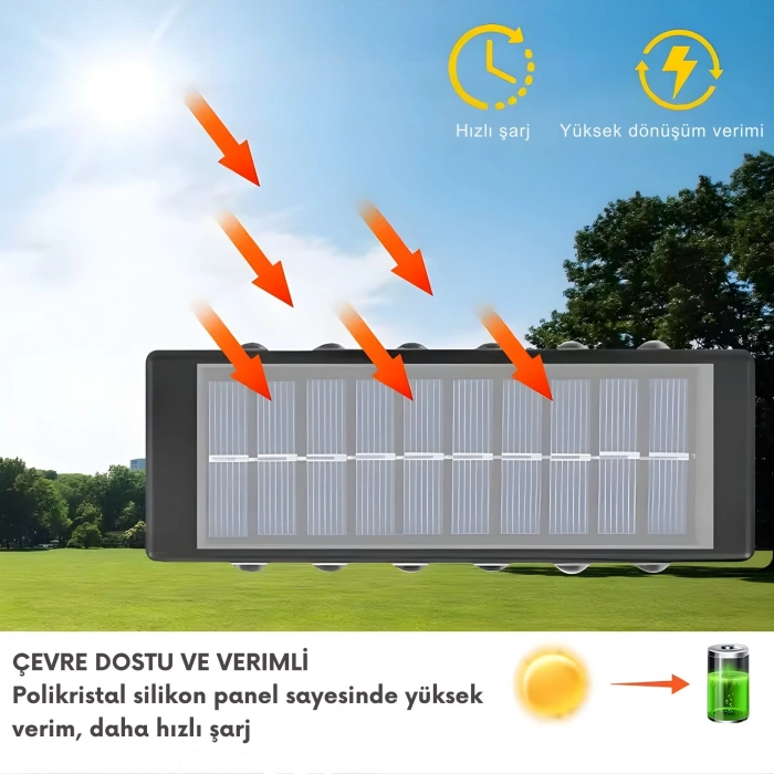 ShopyTech 12 LED Güneş Enerjili Çift Yönlü Duvar Lambası IP65 Otomatik Gece Aydınlatma Kablolamasız Montaj