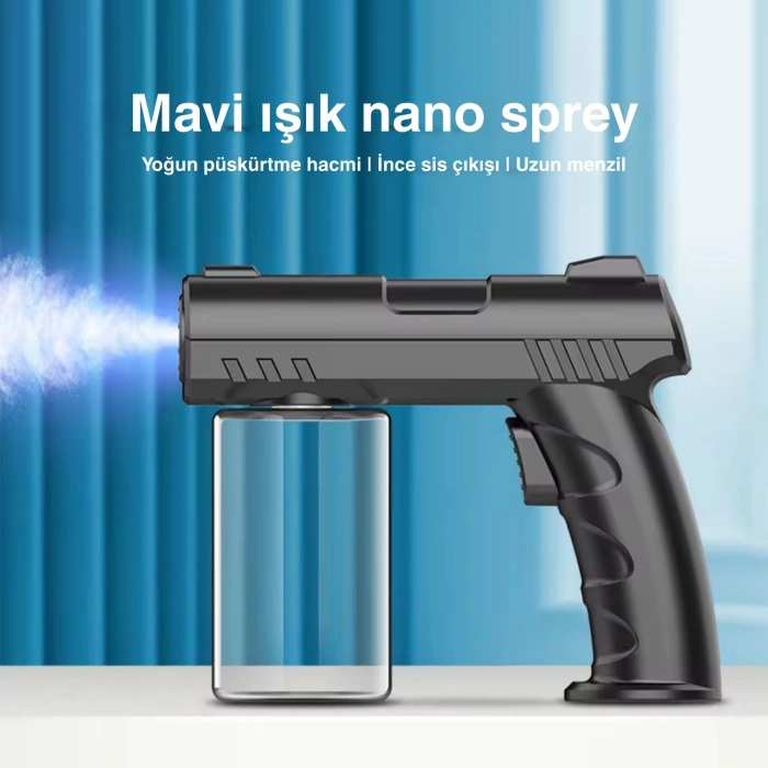 ShopyTech 280 ml Nano Mavi Işıklı Şarjlı Sprey Tabancası Kablosuz Atomizer İnce Sis & 1,1.5 m Menzil USB Şarjlı