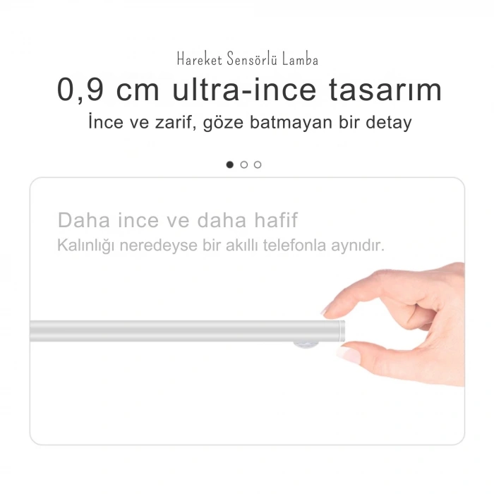 ShopyTech 50 cm Manyetik Şarjlı LED Dolap/Tezgâh Altı Lamba  Hareket Sensörlü 3 Renk Kısılabilir USB Type-C