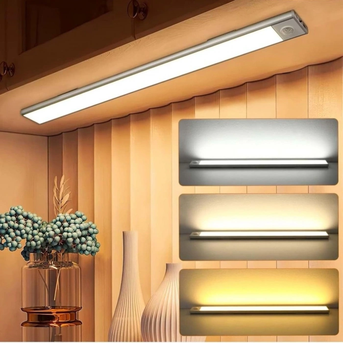 ShopyTech 50 cm Manyetik Şarjlı LED Dolap/Tezgâh Altı Lamba  Hareket Sensörlü 3 Renk Kısılabilir USB Type-C