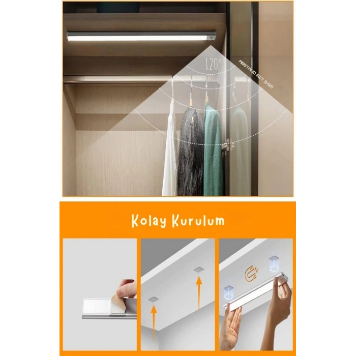 ShopyTech 50 cm Manyetik Şarjlı LED Dolap/Tezgâh Altı Lamba  Hareket Sensörlü 3 Renk Kısılabilir USB Type-C