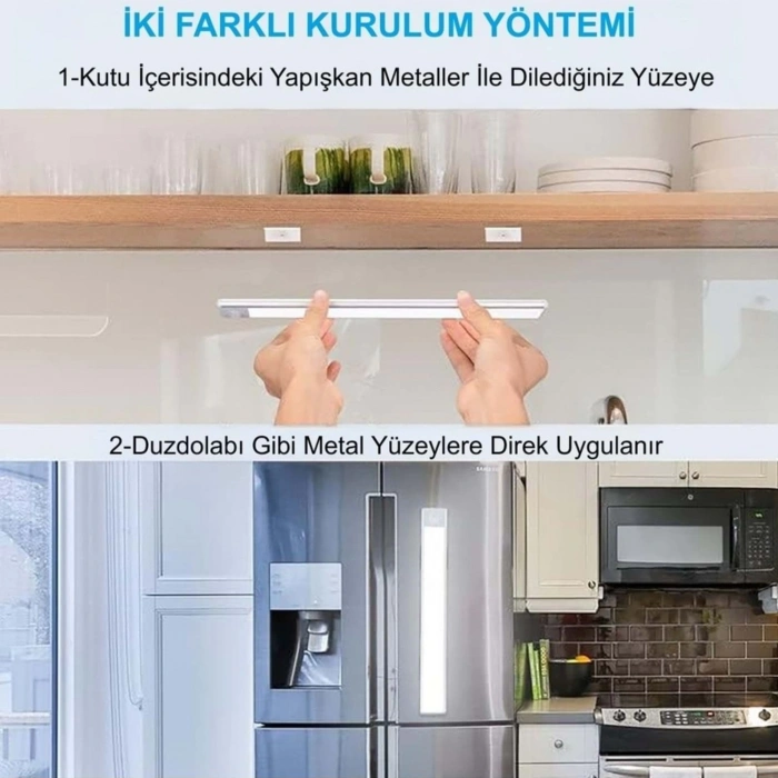 ShopyTech 50 cm Manyetik Şarjlı LED Dolap/Tezgâh Altı Lamba  Hareket Sensörlü 3 Renk Kısılabilir USB Type-C