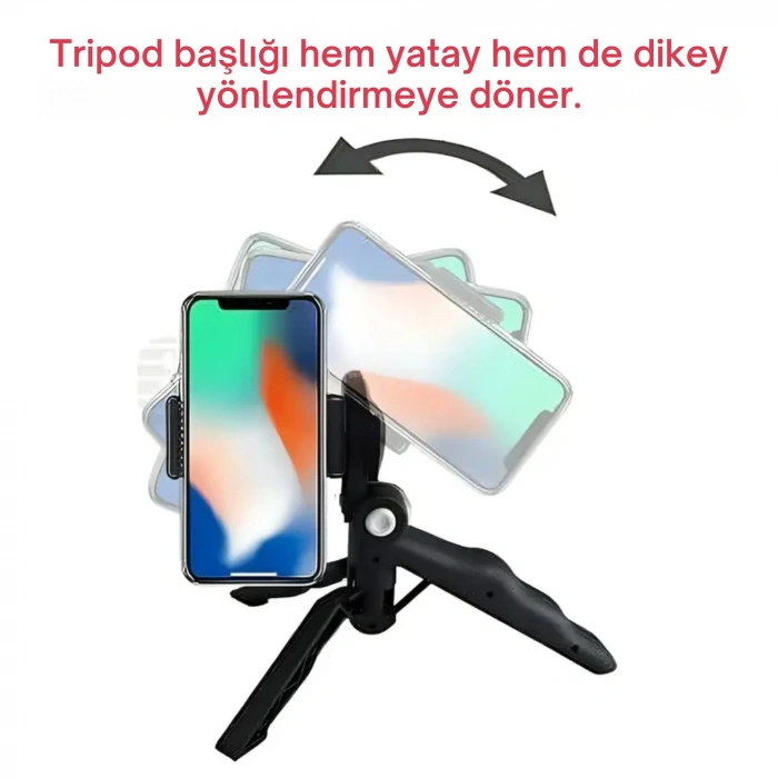 ShopyTech 5i 1 Arada Mikrofonlu LED Işıklı Vlog Kiti Tabanca Tutuşlu Masaüstü Tripod & Selfie Stick|Telefon/Kamera Uyumlu