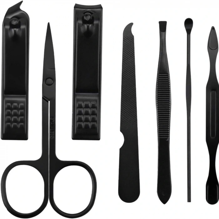 SHOPYTECH 7 Parça Profesyonel Manikür Pedikür Seti Siyah Lüks Seyahat Çantası, Kadın & Erkek Tırnak Bakım Kiti