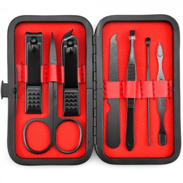 SHOPYTECH 7 Parça Profesyonel Manikür Pedikür Seti Siyah Lüks Seyahat Çantası, Kadın & Erkek Tırnak Bakım Kiti