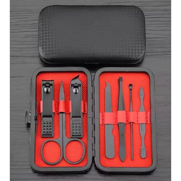 SHOPYTECH 7 Parça Profesyonel Manikür Pedikür Seti Siyah Lüks Seyahat Çantası, Kadın & Erkek Tırnak Bakım Kiti