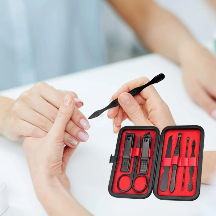 SHOPYTECH 7 Parça Profesyonel Manikür Pedikür Seti Siyah Lüks Seyahat Çantası, Kadın & Erkek Tırnak Bakım Kiti