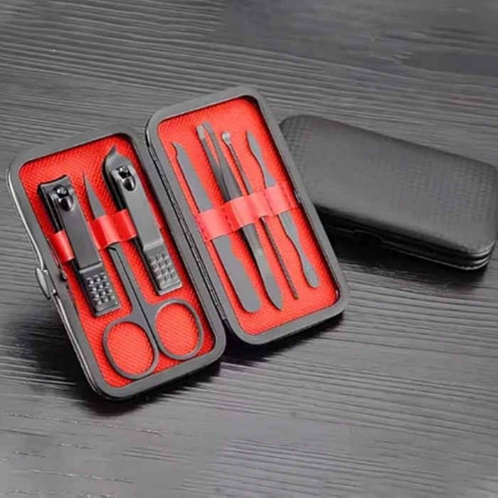 SHOPYTECH 7 Parça Profesyonel Manikür Pedikür Seti Siyah Lüks Seyahat Çantası, Kadın & Erkek Tırnak Bakım Kiti