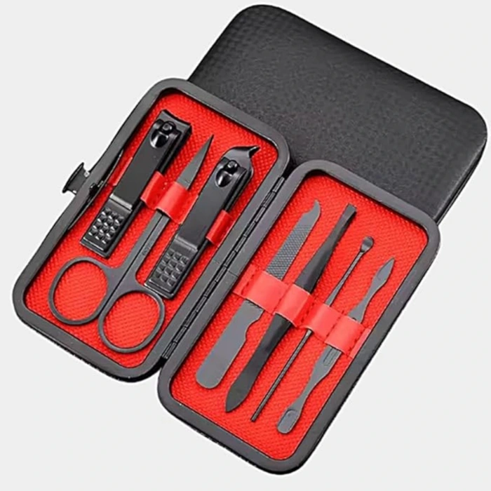 SHOPYTECH 7 Parça Profesyonel Manikür Pedikür Seti Siyah Lüks Seyahat Çantası, Kadın & Erkek Tırnak Bakım Kiti