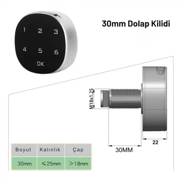 ShopyTech Akıllı Şifreli Dolap Çekmece Kilidi Dokunmatik Sayısal Tuş Takımı, Anahtarsız Elektronik Kam Kilit, Metal Ahşap Uyumlu