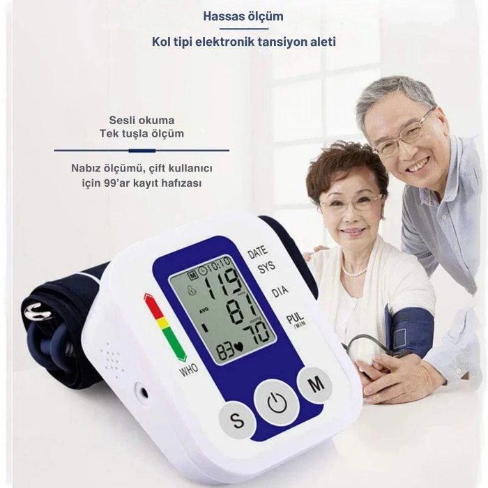 ShopyTech Akıllı Üst Kol Tansiyon Aleti IHB Düzensiz Nabız Uyarısı Tek Tuşla Otomatik Ölçüm Geniş LCD Ekran Çift Kullanıcı 99×99 Hafıza USB