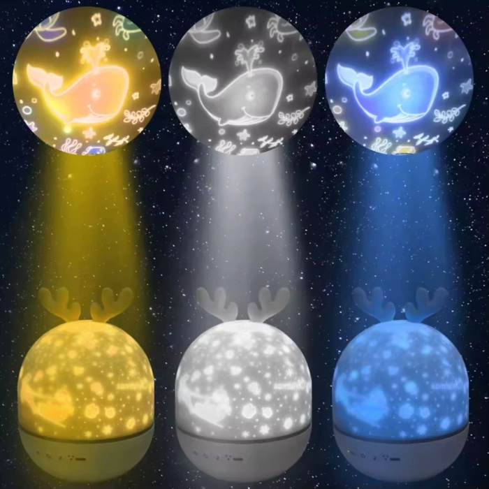 ShopyTech Bluetooth Hoparlörlü Yıldızlı Gece Lambası Projektör Geyik Boynuzlu Döner Işık Uzaktan Kumandalı  Zamanlayıcı USB Şarjlı 10 Tema Film