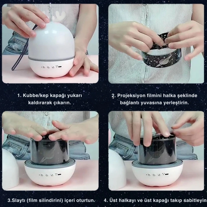 ShopyTech Bluetooth Hoparlörlü Yıldızlı Gece Lambası Projektör Geyik Boynuzlu Döner Işık Uzaktan Kumandalı  Zamanlayıcı USB Şarjlı 10 Tema Film