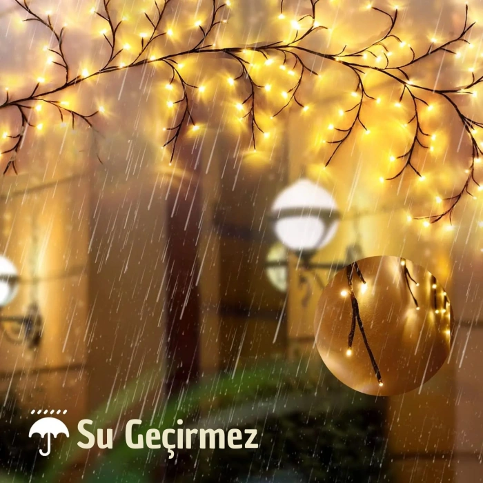 ShopyTech Dal Şeklinde LED Duvar Işığı 1.85m 96 LED Sıcak Beyaz USB Uzaktan Kumandalı Zamanlayıcılı Kısılabilir