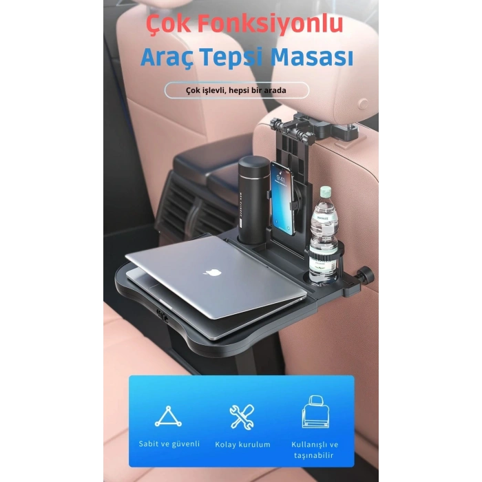 ShopyTech Evrensel Araç Koltuğu Masası 360° Döner Tepsi Tablet Laptop Standı ve Bardaklık