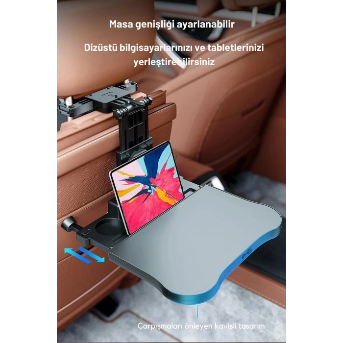 ShopyTech Evrensel Araç Koltuğu Masası 360° Döner Tepsi Tablet Laptop Standı ve Bardaklık