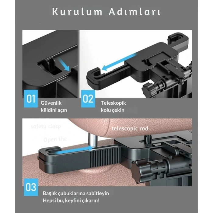 ShopyTech Evrensel Araç Koltuğu Masası 360° Döner Tepsi Tablet Laptop Standı ve Bardaklık