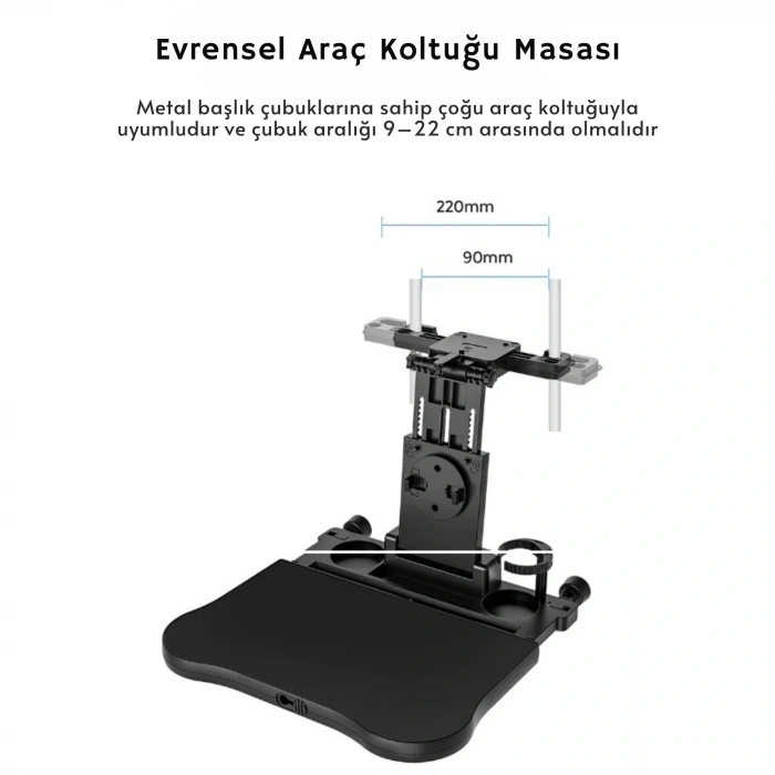 ShopyTech Evrensel Araç Koltuğu Masası 360° Döner Tepsi Tablet Laptop Standı ve Bardaklık
