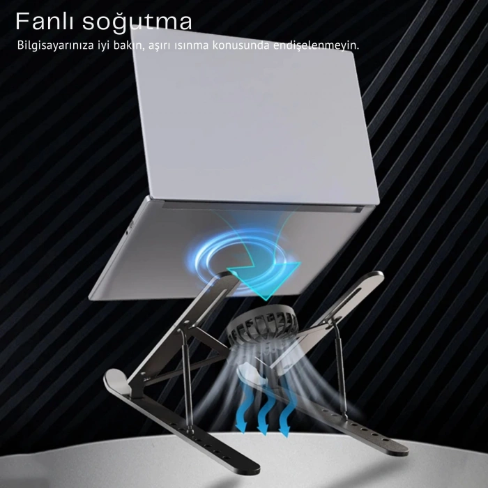 ShopyTech Fanlı Katlanır Laptop Notebook Standı  7 Kademeli Yükseklik Alüminyum Alaşım 16¨ inc Uyumlu
