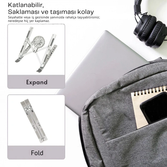 ShopyTech Fanlı Katlanır Laptop Notebook Standı  7 Kademeli Yükseklik Alüminyum Alaşım 16¨ inc Uyumlu